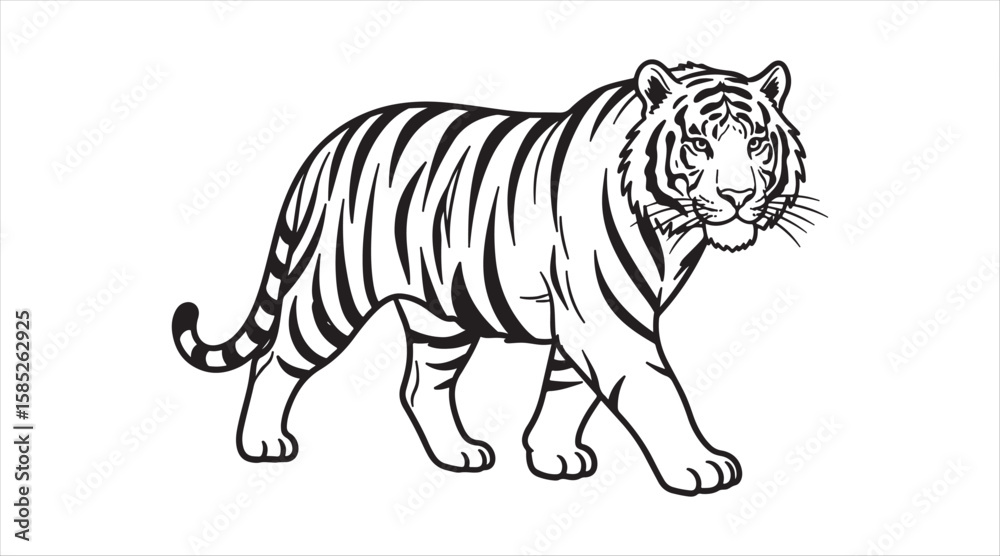 Obraz premium A white tiger with stripes walking on a plain white background