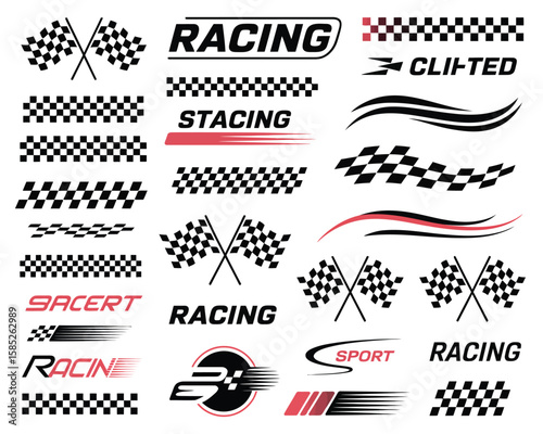  Racing Stripe Banner Illustrations Featuring Checkered Flag Designs, Race Car Vectors, Dynamic Lines, Speed Decals, and Motorsport Patterns for Vehicle Wraps and Digital Artwork

