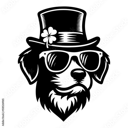 A cute St patrick's day dog  with sunglasses  silhouette 