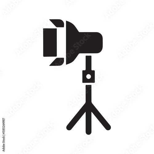 Studio light softbox icon on a tripod stand. Professional photography and video lighting equipment. Vector silhouette symbol for film production.