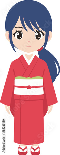 Flat Design Anime Girl in Kimono