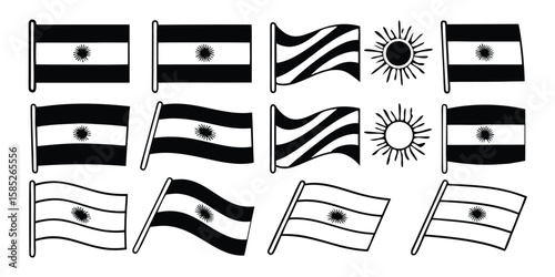Argentina Flag Twelve Icon Variations Set National Symbol Collection on transparent background