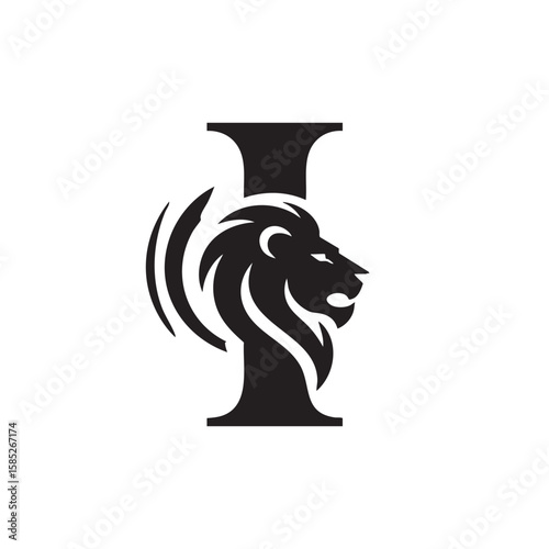 Lion head integrated with letter I mane alphabet