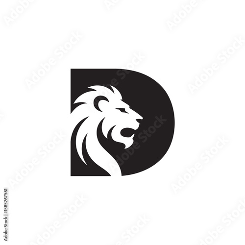 Lion head within black circle profile roaring
