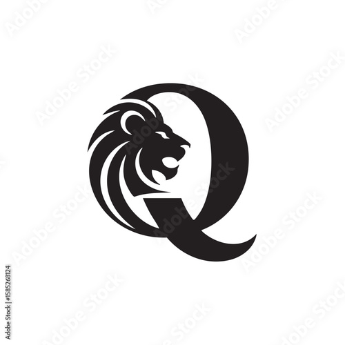 Lion head within letter q profile roaring