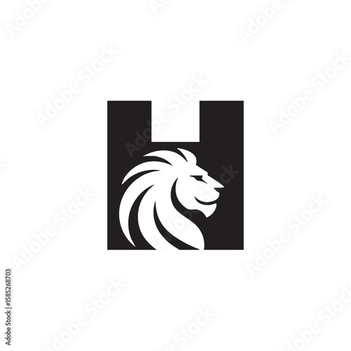 Majestic lion head within black square profile mane