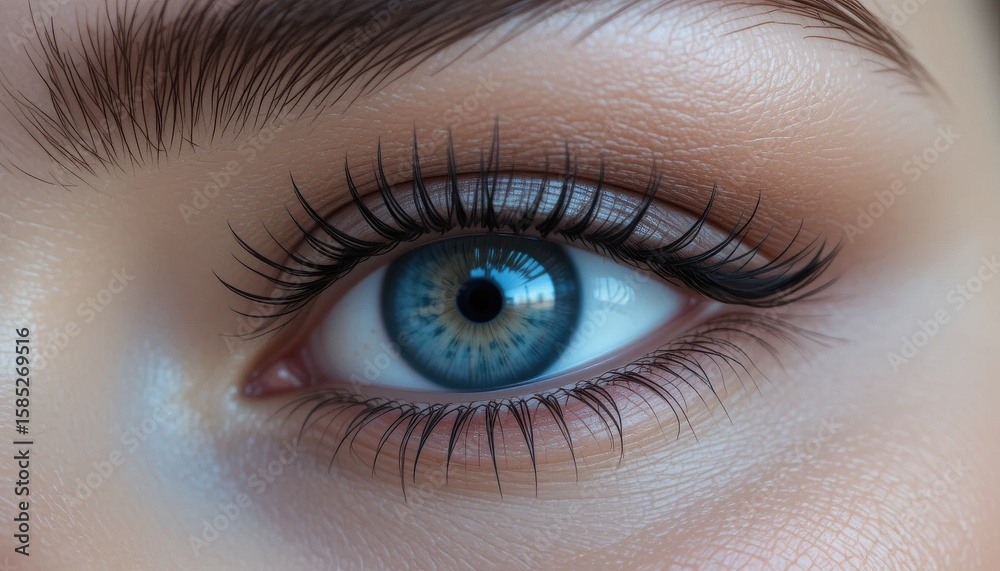 Fototapeta premium A captivating close-up view of a striking blue eye with long eyelashes