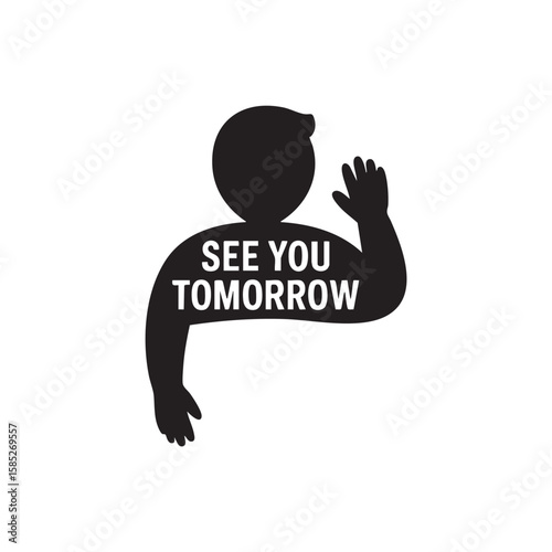 Silhouette waving goodbye with text person hand
