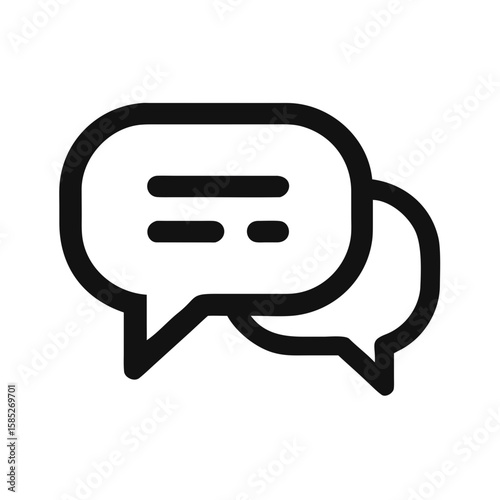 Minimalist black vector icon of a chat bubble, symbolizing online messaging, communication, and real-time conversation