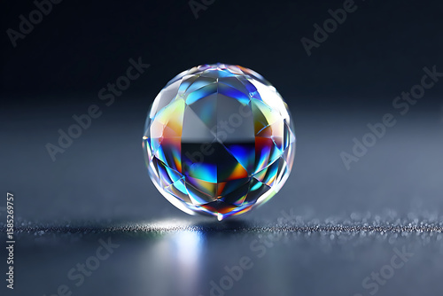 Sparkling Crystal Orb Reflecting Colors on a Dark Surface in a Soft Light Setting