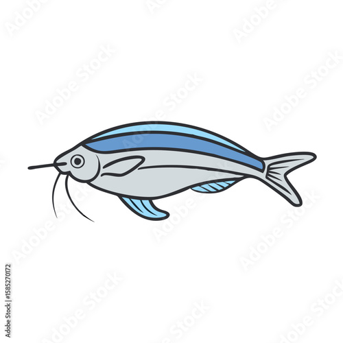 Illustration of a catfish drawing for kids, coloring pages and educational resources for children