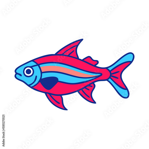 Neon tetra fish illustration, colorful aquarium fish drawing, pet fish graphic design, aquatic life art