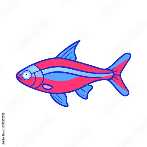 Neon tetra fish illustration, freshwater aquarium fish drawing, colorful fish clip art design image
