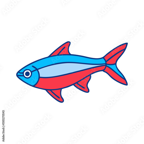 Illustration of a neon tetra fish, freshwater aquarium fish, tropical fish, pet fish, bright colors