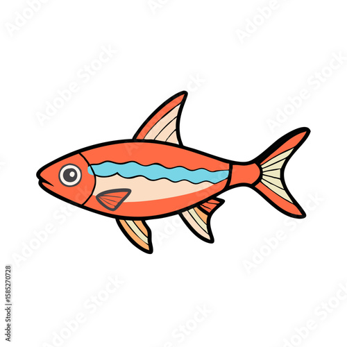 Neon tetra fish drawing illustration, tropical fish, freshwater aquarium fish, pet fish art image