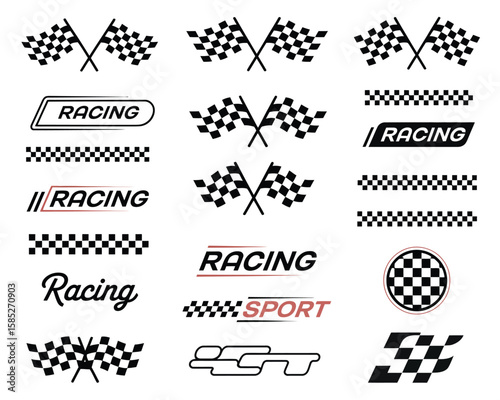  Racing Stripes Vector Collection Including Start and Finish Line Flags, Motorsport Graphics, Speed Lines, and Sporty Design Elements for Automotive Projects and Digital Artwork
