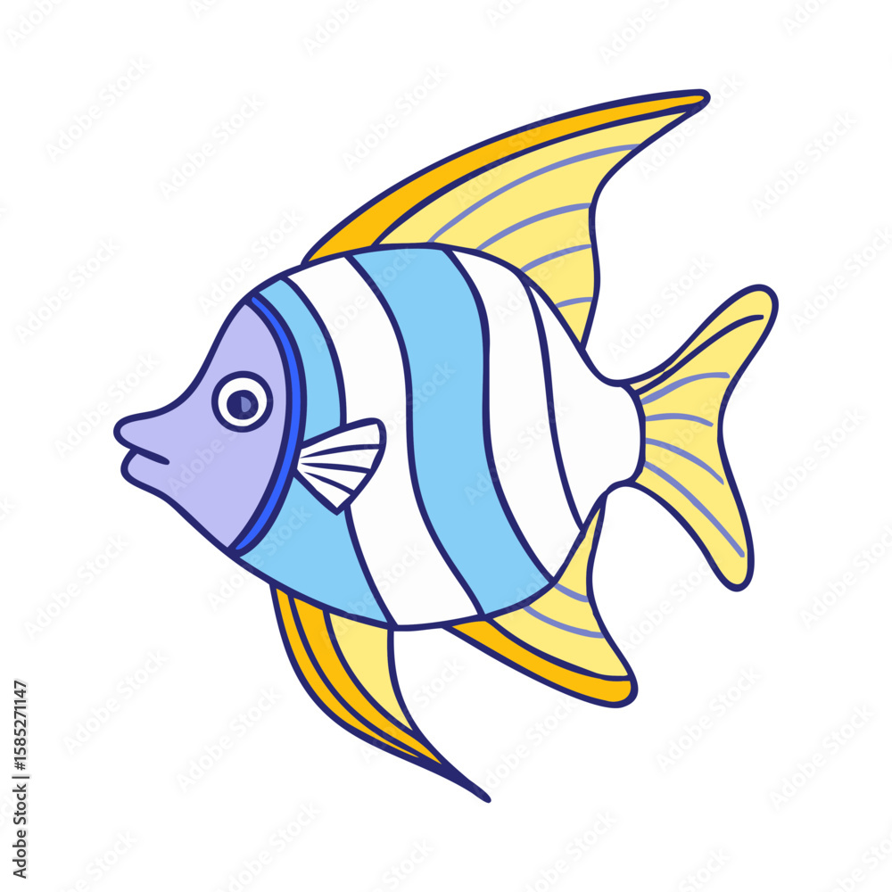 Fototapeta premium Illustration of a blue striped angelfish tropical fish ocean sea life aquatic animal cartoon drawing vector