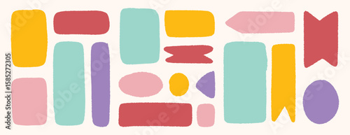 Colorful torn edge label shapes for text background, creative note elements in flat style