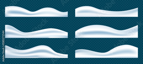 Set of realistic snowdrifts border, footer shapes vector illustration