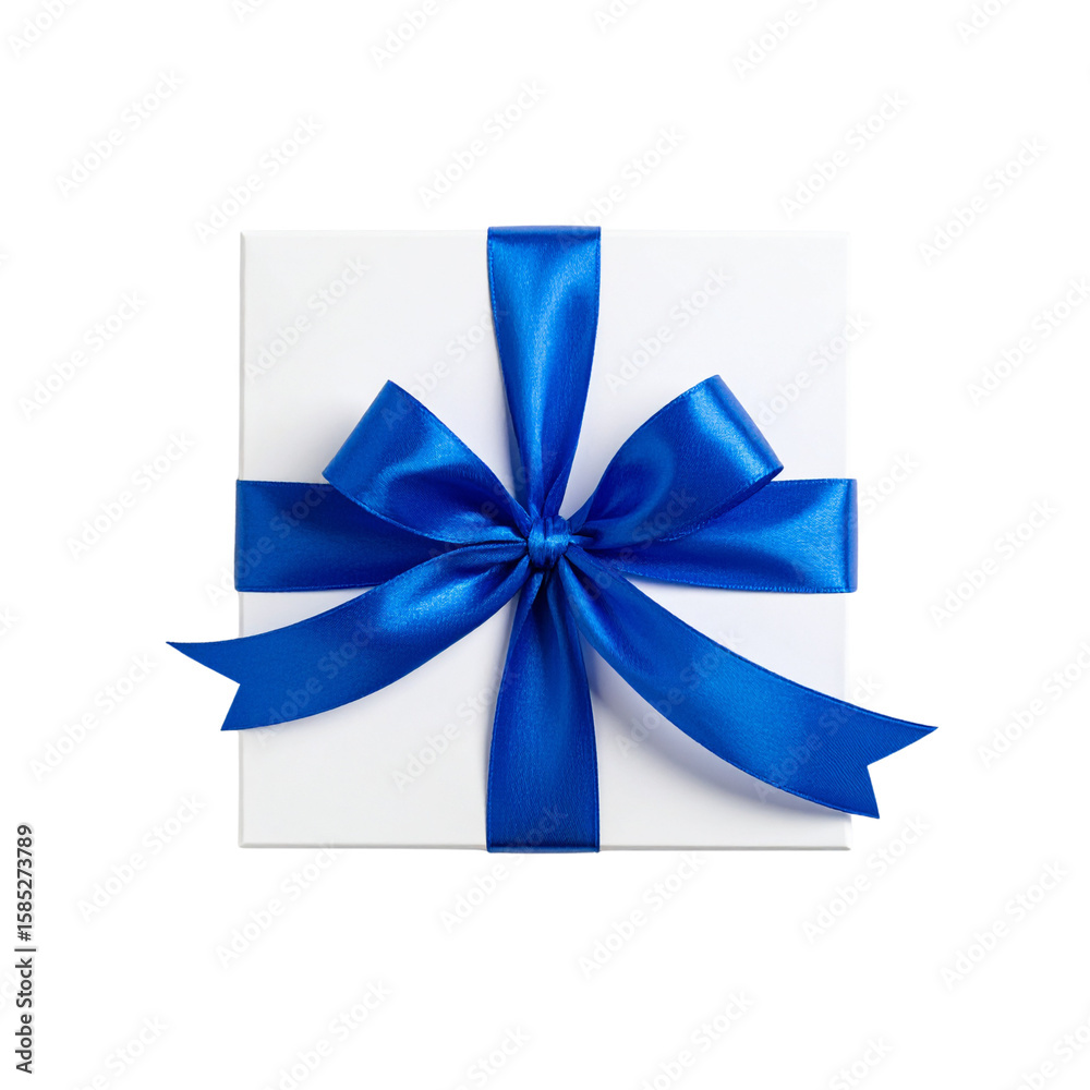 White Gift Box with Thin Blue Ribbon in Top View White Background png White Gift Box with Thin Blue Ribbon in Top View White Background png