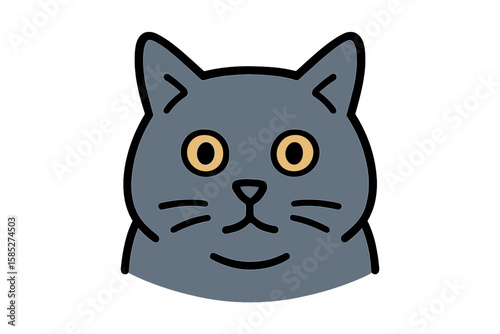 Vector Illustration of a Chartreux Cat Face with Golden Eyes