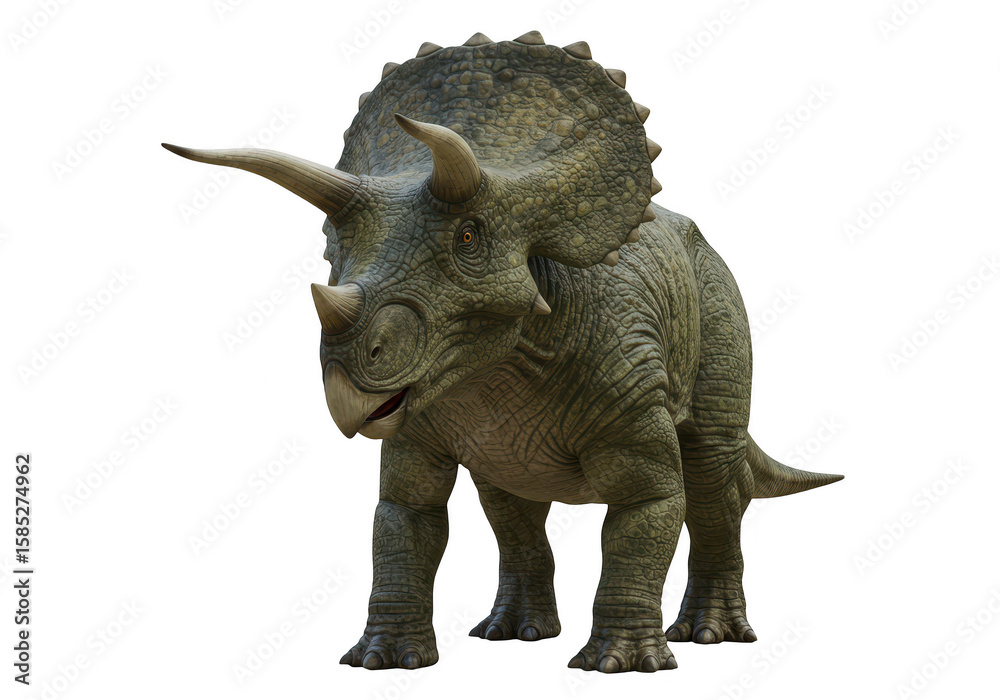Fototapeta premium A realistic 3d render of a triceratops dinosaur standing, isolated on a transparent background
