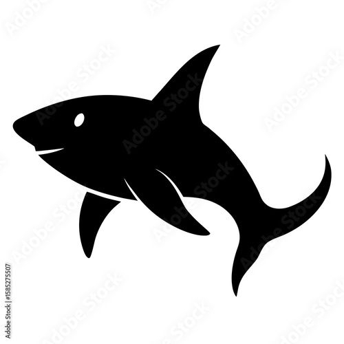 Black shark silhouette with white eye and mouth ocean