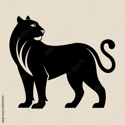 Black silhouette of a powerful tiger standing animal
