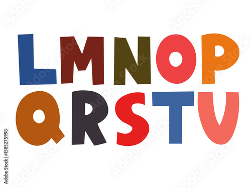 Colorful alphabet vector from letter L to V, suitable for school books, education concepts, symbols