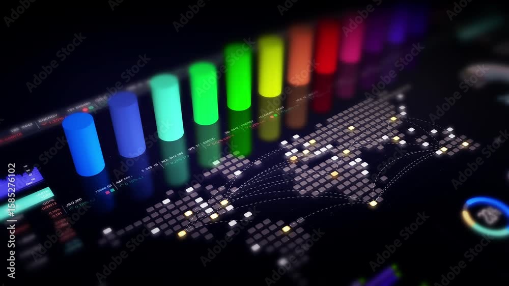 Dynamic data visuals for business info graphics, animated 3D charts, and data-driven insights for a business meeting mock-up. Explore the world of trading, stock exchanges, and crypto