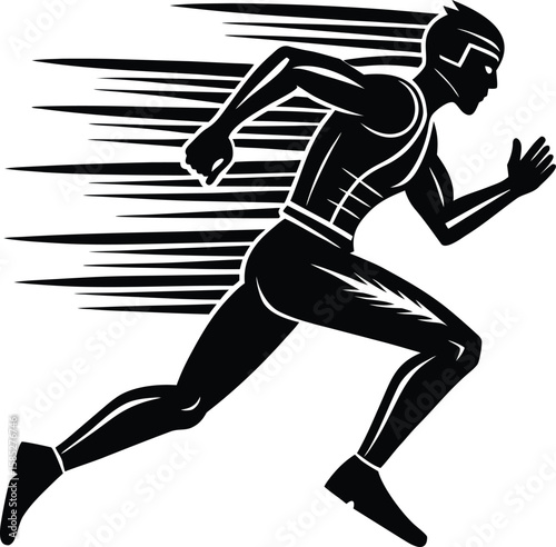 Powerful Monochrome Runner: Dynamic Speed, Abstract Art, Athletic Energy