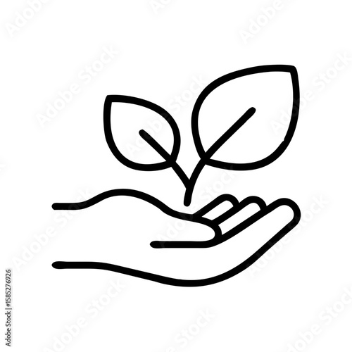 Hand holding young plant with two leaves symbolizing ecology  