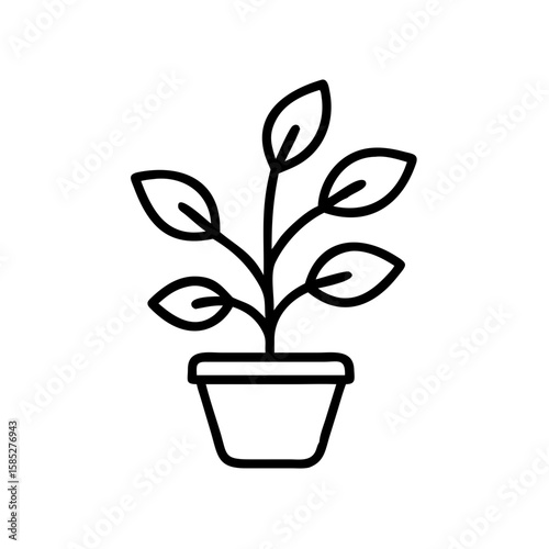 Potted plant with green leaves in minimalist design for ecology  
