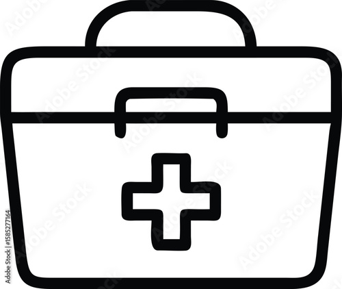 Simple Line Art First Aid Kit Icon: Medical Emergency Healthcare Symbol