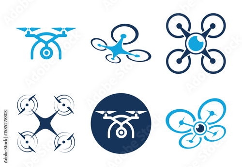 Collection of Drone Logos Emphasizing the Technological and Futuristic Aspects of Unmanned Aerial Vehicles