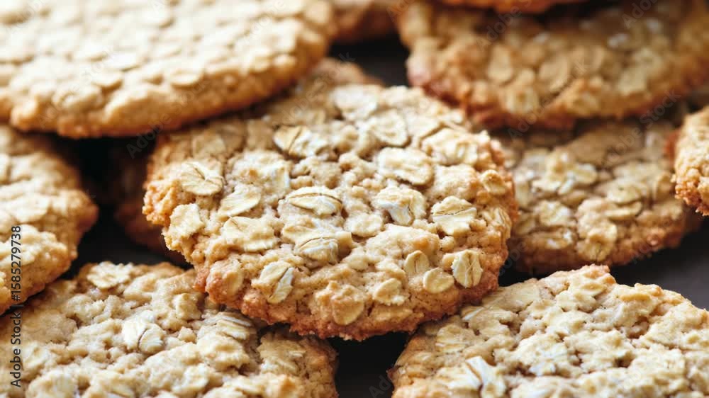 A pile of oatmeal cookies sitting on a table, great for snacking or decorating