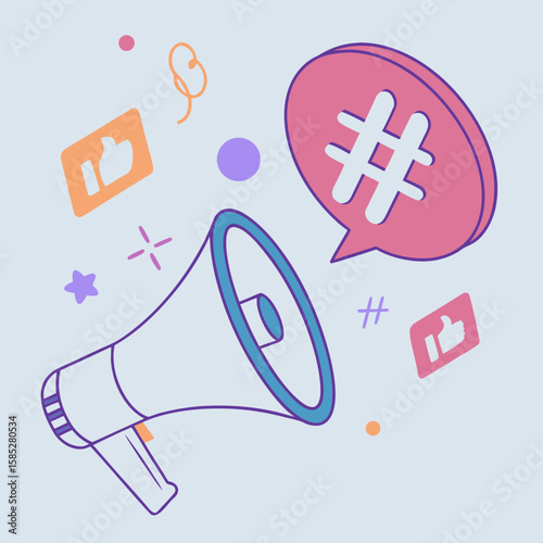 
a megaphone with a hashtag symbol