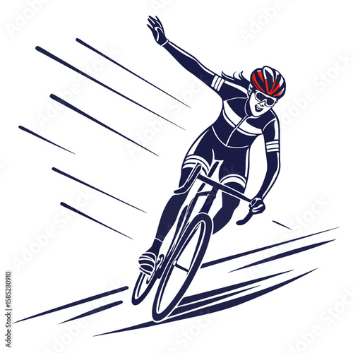 Cyclist descending at speed on a white background bicycle racing