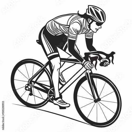 Cyclist in aerodynamic position on bicycle racing aero position