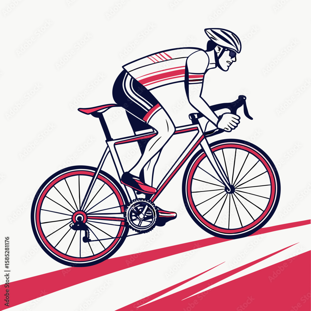 Fototapeta premium Cyclist racing on a road bike helmet sunglasses