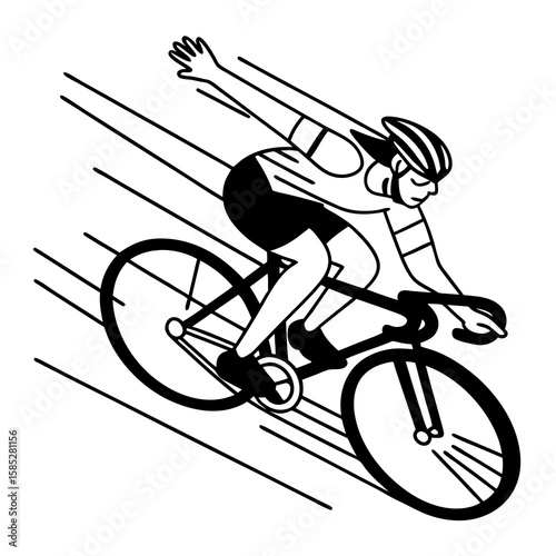 Cyclist racing downhill fast speed bicycle