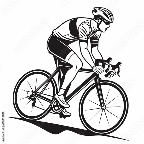 Cyclist wearing helmet and sunglasses riding bicycle cycling road bike