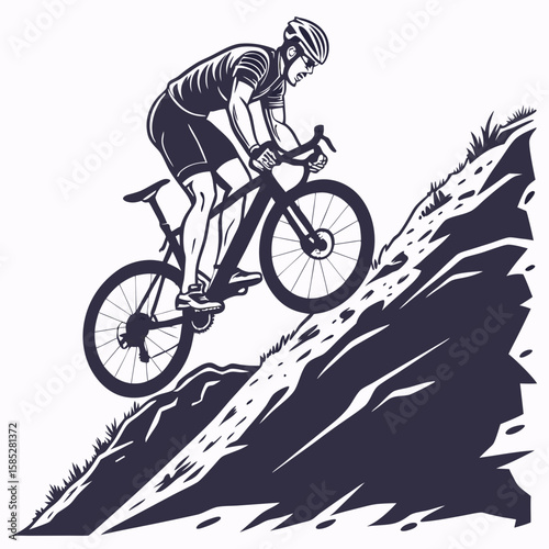 Determined cyclist ascending steep rocky terrain cycling bicycle