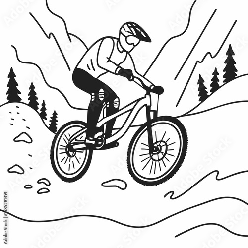 Mountain biker descending rocky slope mountain biking downhill