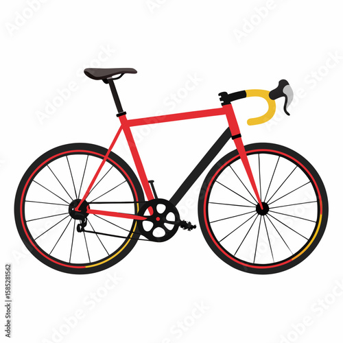 Red and black racing bicycle with yellow handlebars road bike