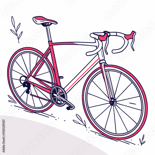 Red and white bicycle with thin spokes and handlebars road bike cycling