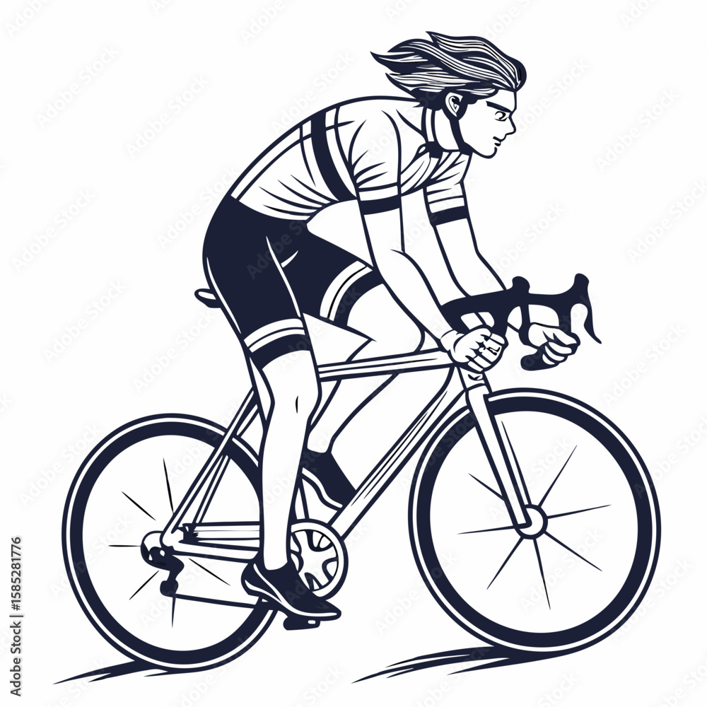 Naklejka premium Athletic cyclist riding racing bicycle cycling road bike
