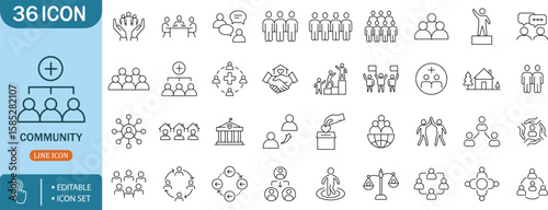 Community People Group Connection Support Network Team Editable Line Icon Setcommunity,people,group,connection,support,network,team,editable,line,meeting,discussion,social,partnership,organization,