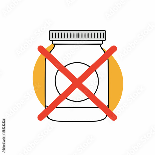 Jar with no preservatives marked with red cross over yellow background  