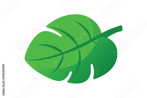 Bright Green Cartoon Jungle Leaf With Wide Structure
